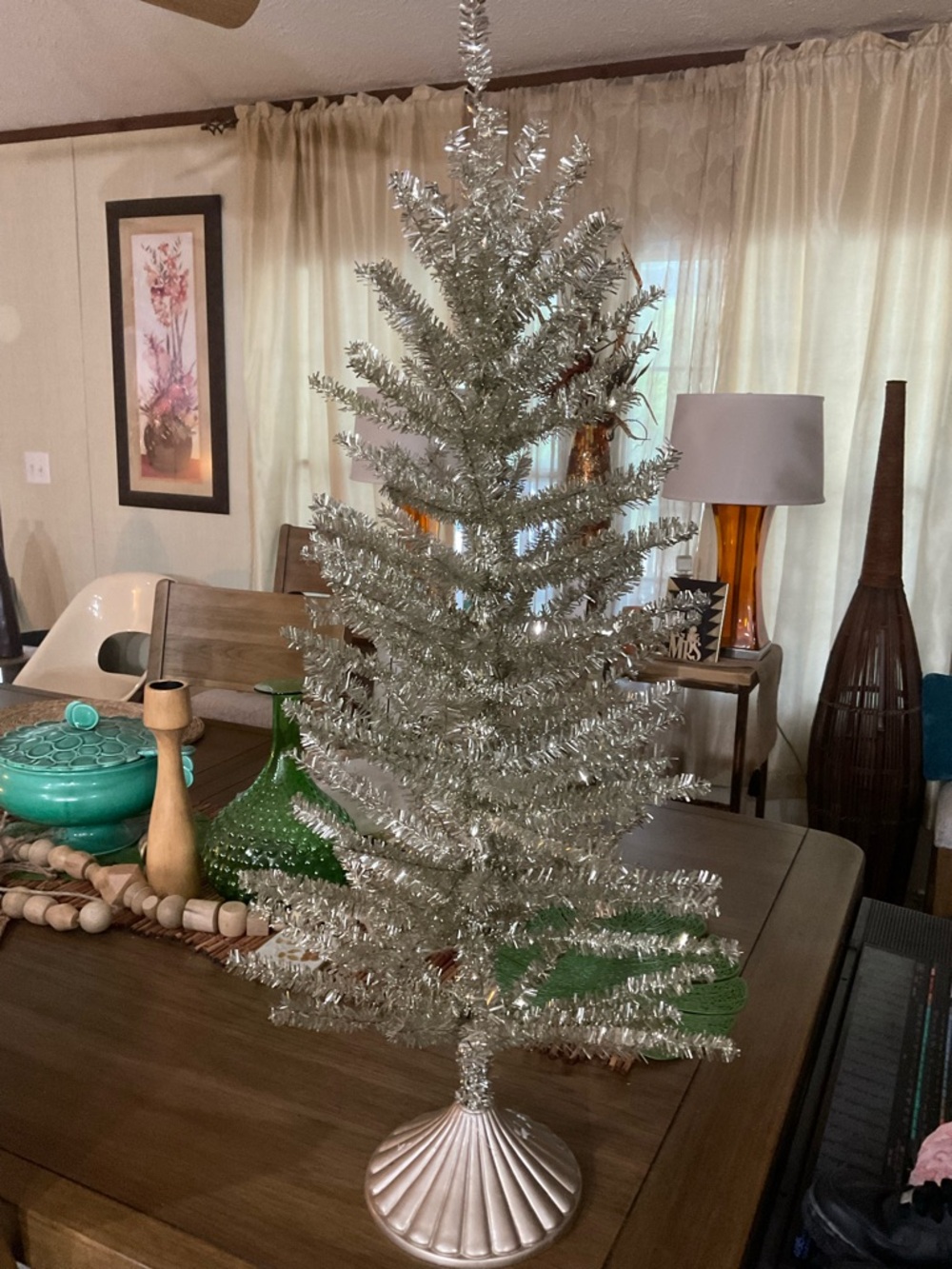 Vintage Silver Full Branches Aluminum Christmas 3ft Tree Complete - MCM